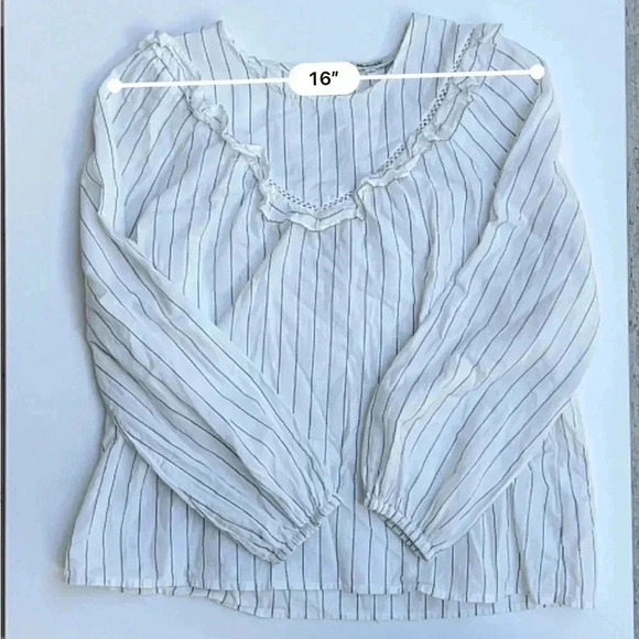 Madewell Ruffle-Yoke Prairie Top - Pinstripe Black and White - Size S - Picture 9 of 9
